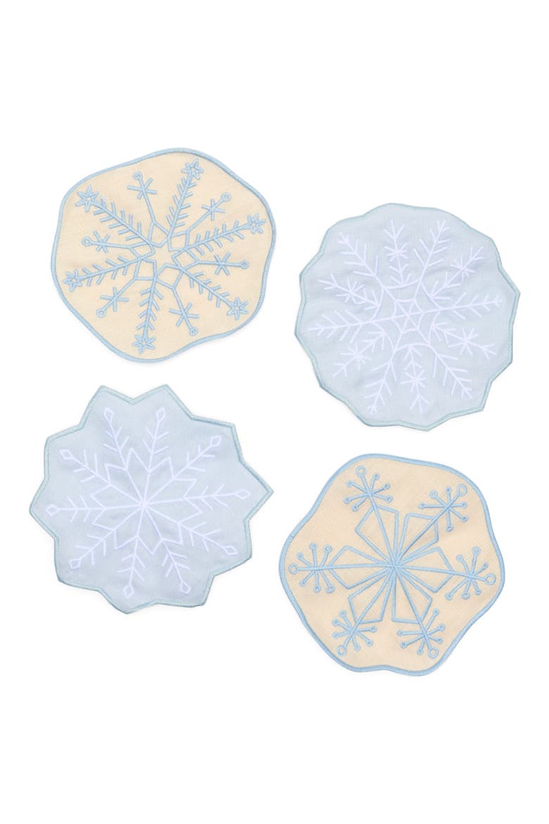 Assorted Set of 4 Snowflakes Linen Cocktail Napkins, Main, color, LIGHT GREEN/ YELLOW MULTI