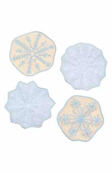 Assorted Set of 4 Snowflakes Linen Cocktail Napkins