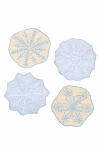 Assorted Set of 4 Snowflakes Linen Cocktail Napkins