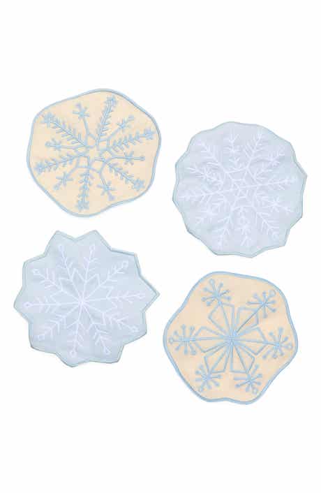 Assorted Set of 4 Snowflakes Linen Cocktail Napkins