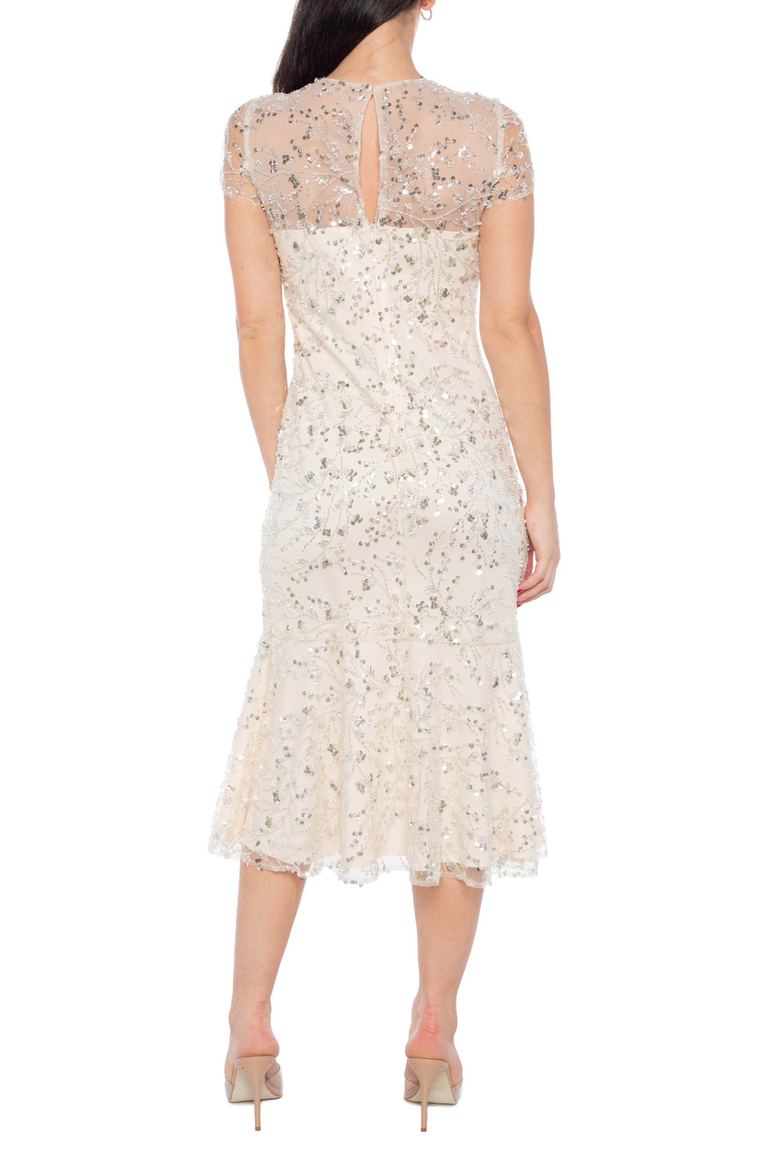 beaded cap sleeve a line midi dress Green Beaded Cap Sleeve Sheath Midi Dress