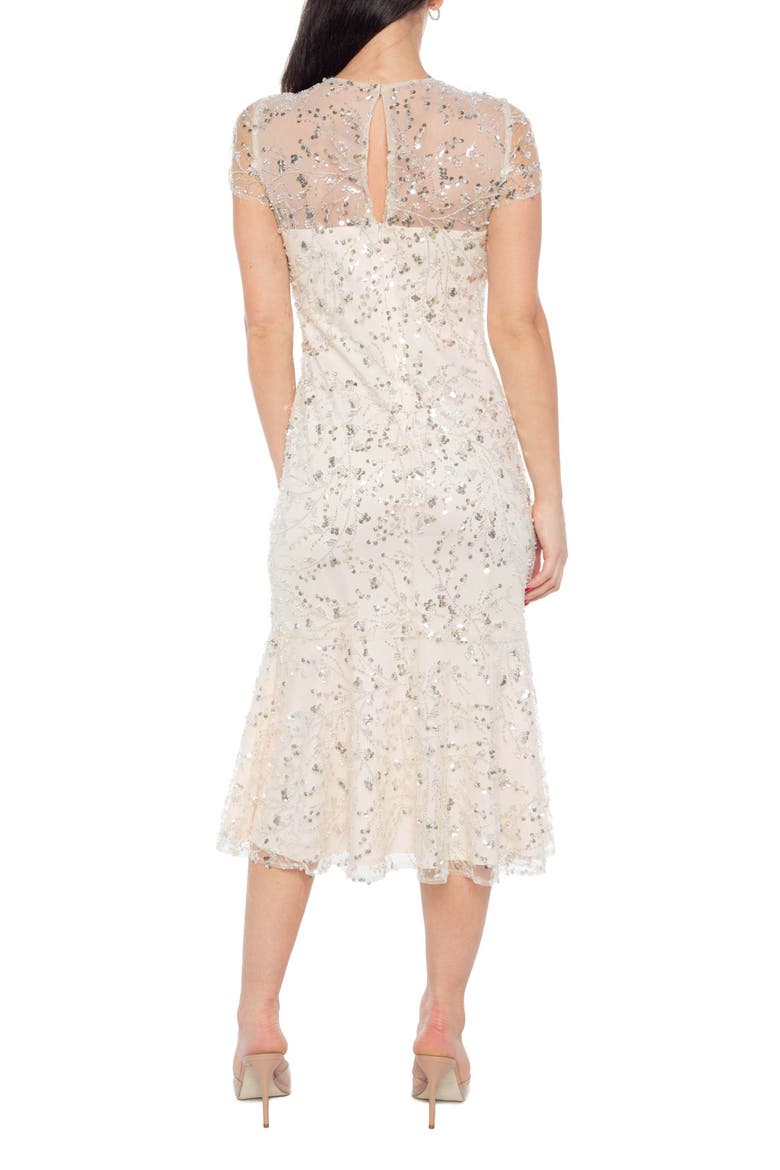 Beaded Cap Sleeve Midi Dress, Alternate, color, CHAMPAGNE