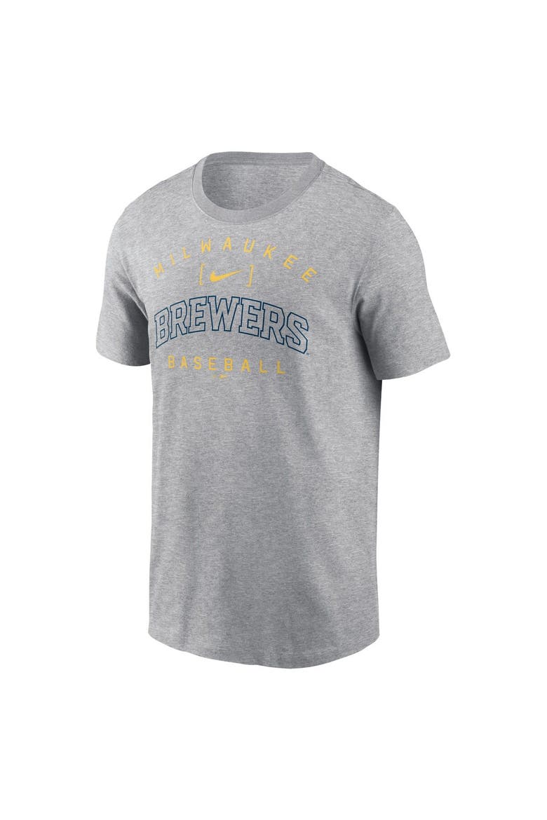 Men's Nike Heather Gray Milwaukee Brewers Home Team Athletic Arch T-Shirt, Alternate, color, Heather Gray