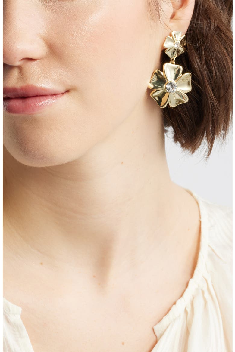 Pansy Drop Earrings, Alternate, color, CLEAR- GOLD