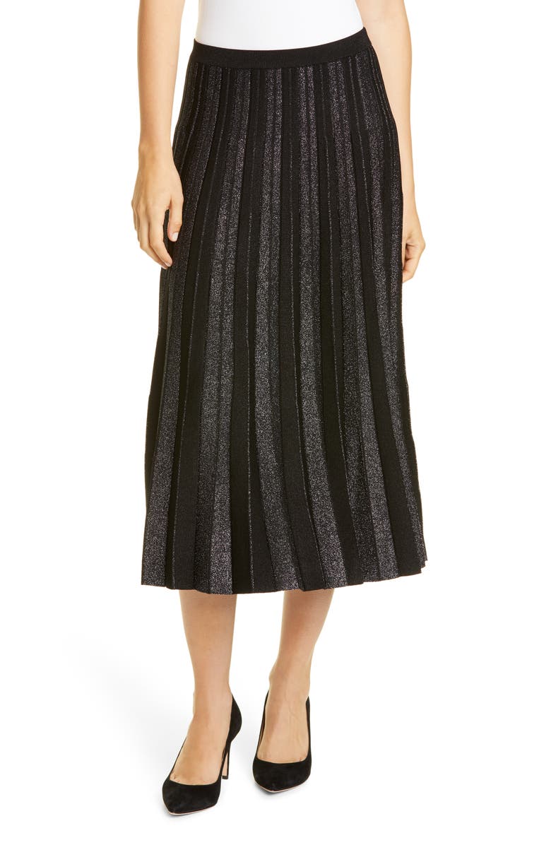 Lewit Metallic Stripe Pleated Sweater Skirt, Main, color, 