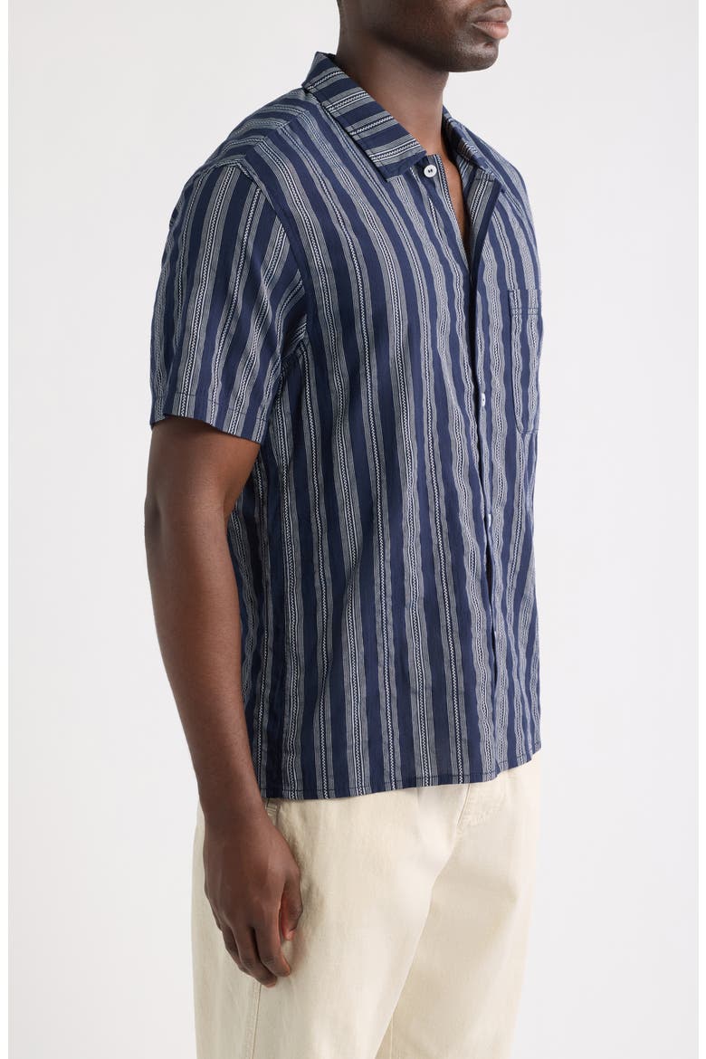 Harbor Stripe Button-Up Shirt, Alternate, color, NAVY