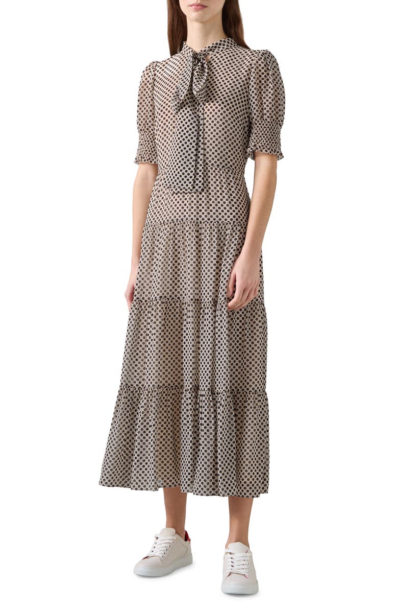 LK Bennett Coco Tie Neck Maxi Dress, Main, color, Black Multi