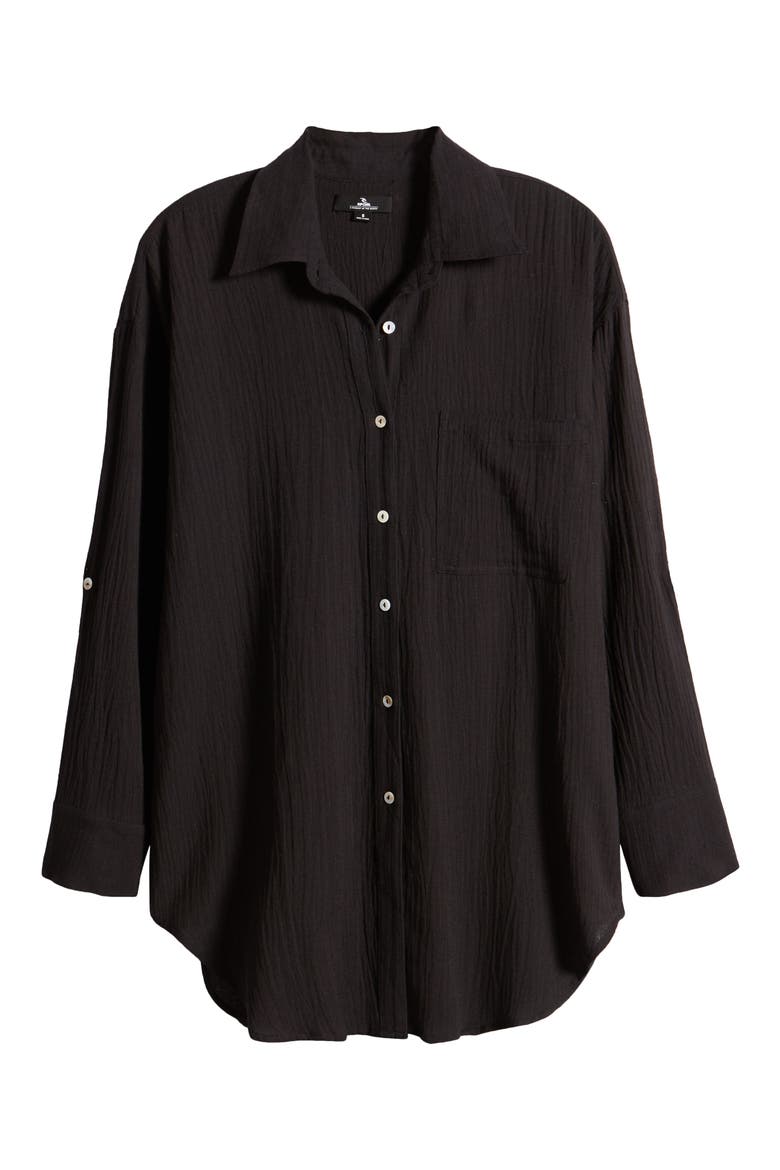 Premium Linen Button-Up Blouse, Alternate, color, BLACK