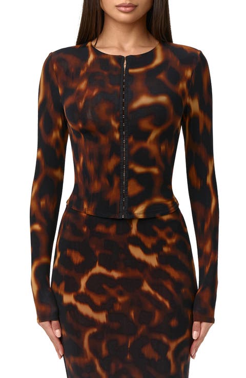 Tortoiseshell Print Long Sleeve Cardigan