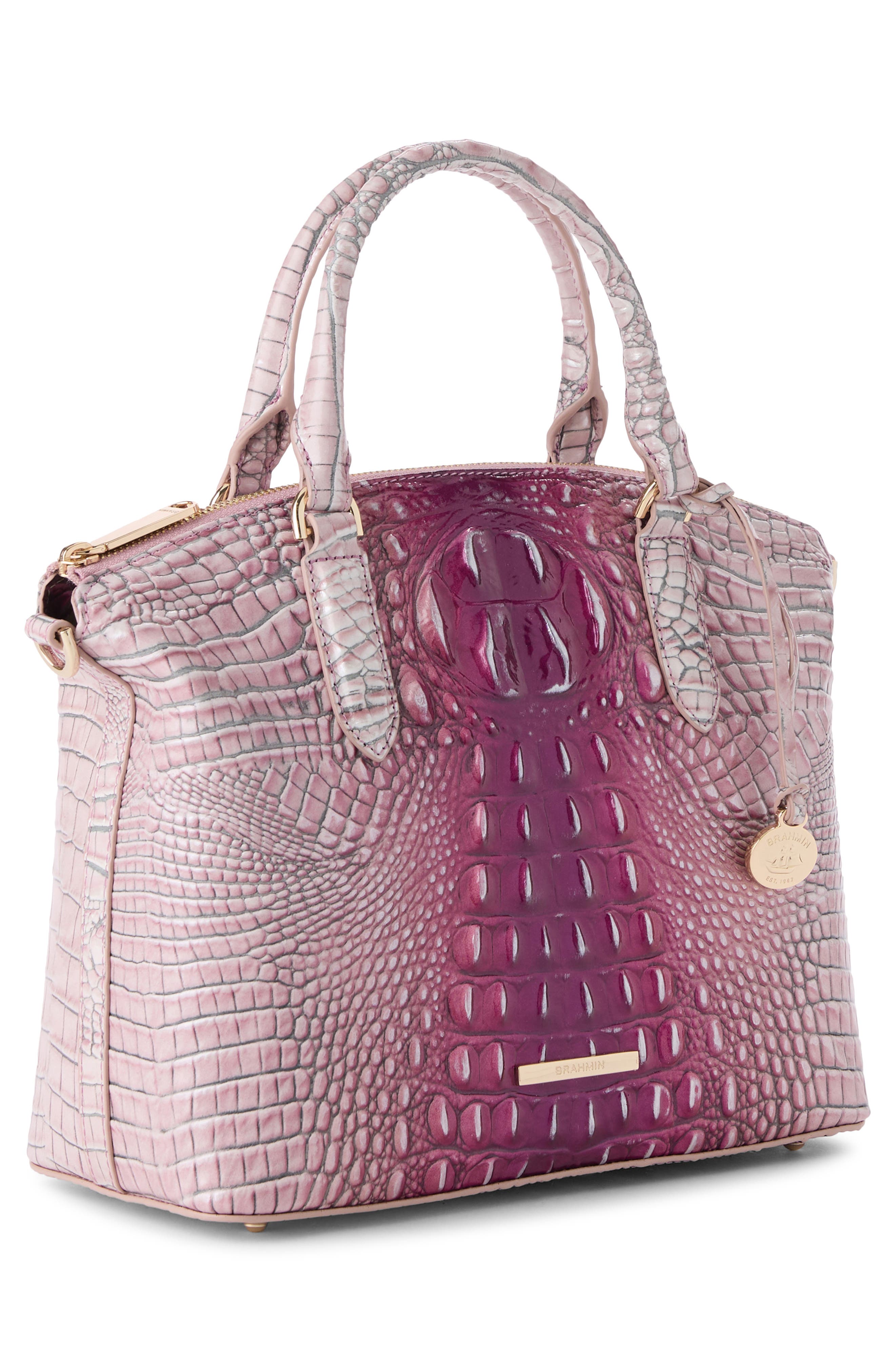 Large Duxbury Croc Embossed Leather Satchel, Alternate, color, ISLAND PETAL