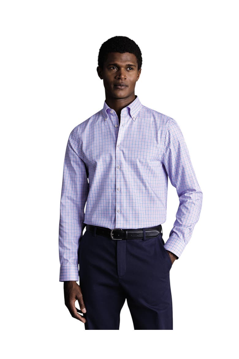Check Non-Iron Button-Down Oxford Slim Fit Shirt Single Cuff, Main, color, Lilac Purple