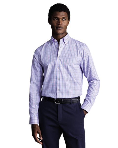 Check Non-Iron Button-Down Oxford Slim Fit Shirt Single Cuff