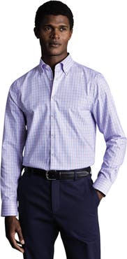 Charles Tyrwhitt Check Non-Iron Button-Down Oxford Slim Fit Shirt Single Cuff
