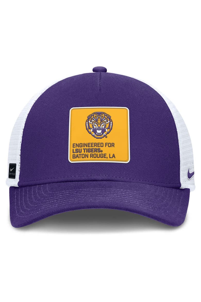 Men's Nike  Purple/White LSU Tigers 2025 On-Field Rise Engineered Trucker Adjustable Hat, Alternate, color, Purple