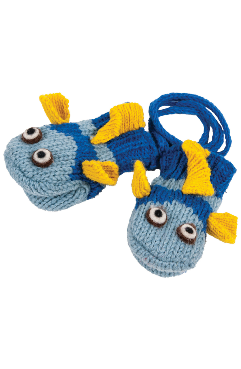 Nirvanna Designs Fish Mittens, Main, color, Blue
