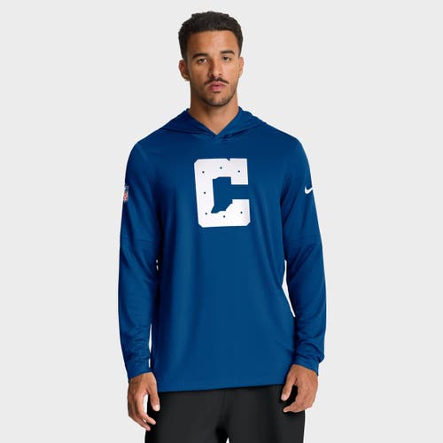 Nike Royal Indianapolis Colts Sideline Option Read Dri-fit Long Sleeve Hoodie T-shirt In Blue