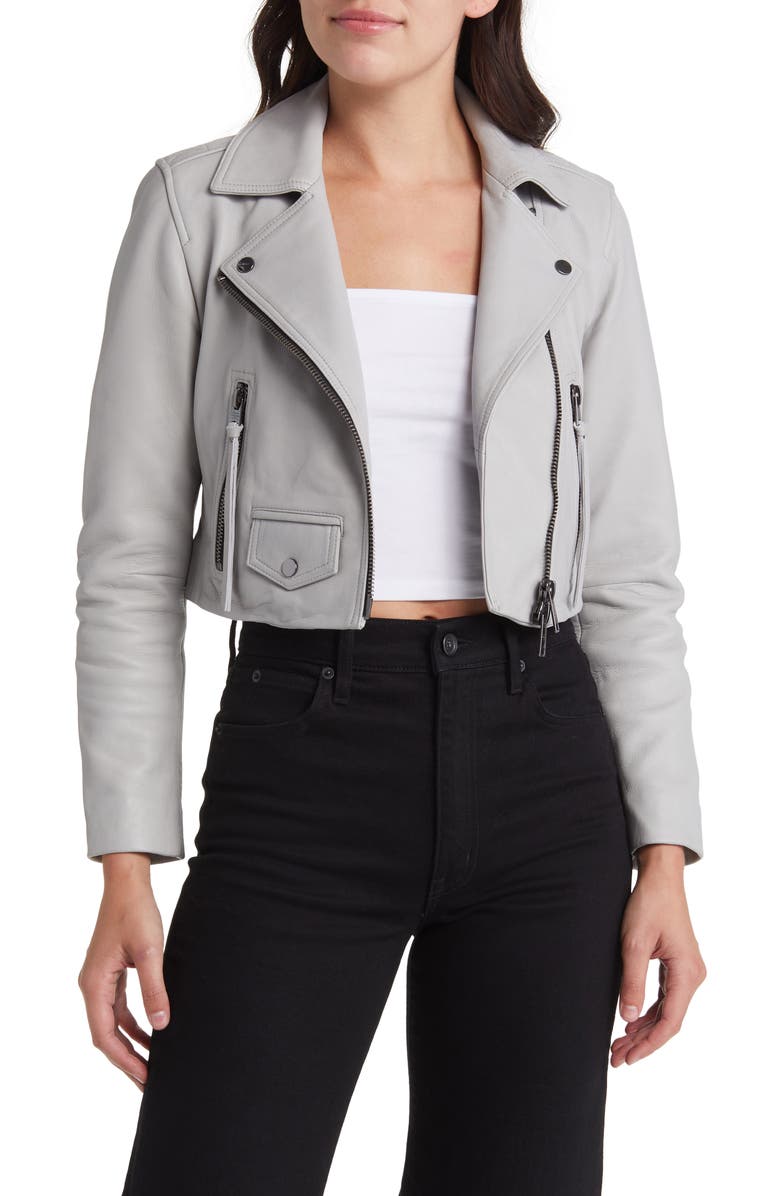 AllSaints Elora Crop Leather Biker Jacket, Main, color,