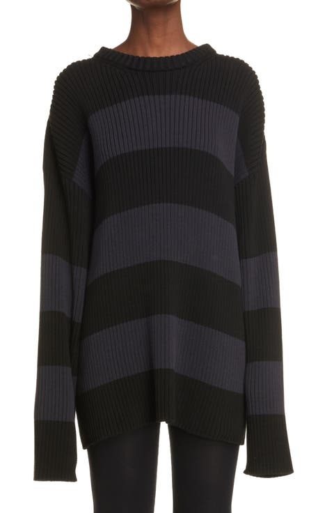 Stripe Logo Oversize Rib Cotton Sweater