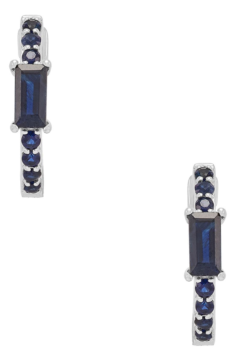 Frankie & Zoe 14K White Gold Sapphire Huggie Hoop Earrings, Alternate, color, White Gold