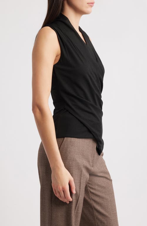 Hugo Boss Sleeveless Wrap-front Top In Stretch Crepe In Black