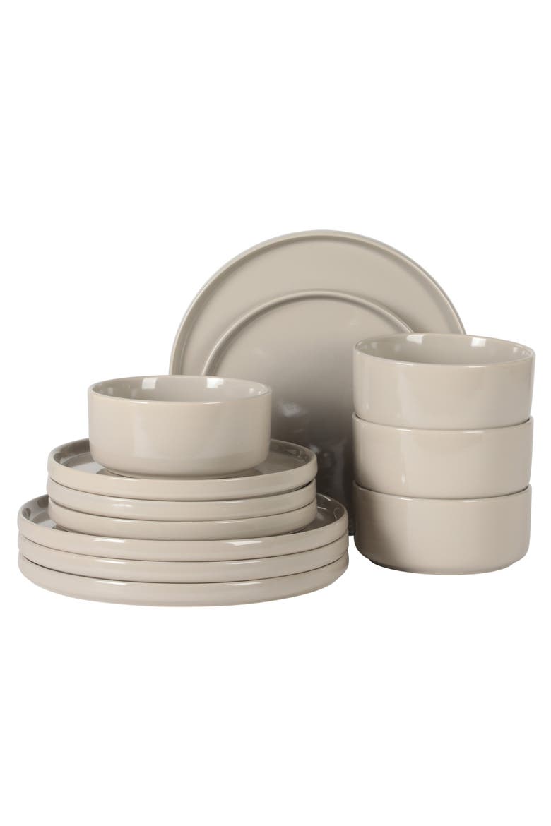 Moonstone Modern Stoneware Dinnerware Set for 4, Grey Plates and Bowls Set, Dinner Plates, Salad Plates, Bowls, Main, color, Chateau Grey