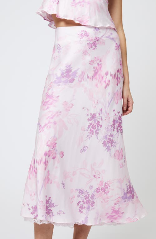French Connection Elyria Floral Print Satin Midi Skirt In Sweet Pink Multi