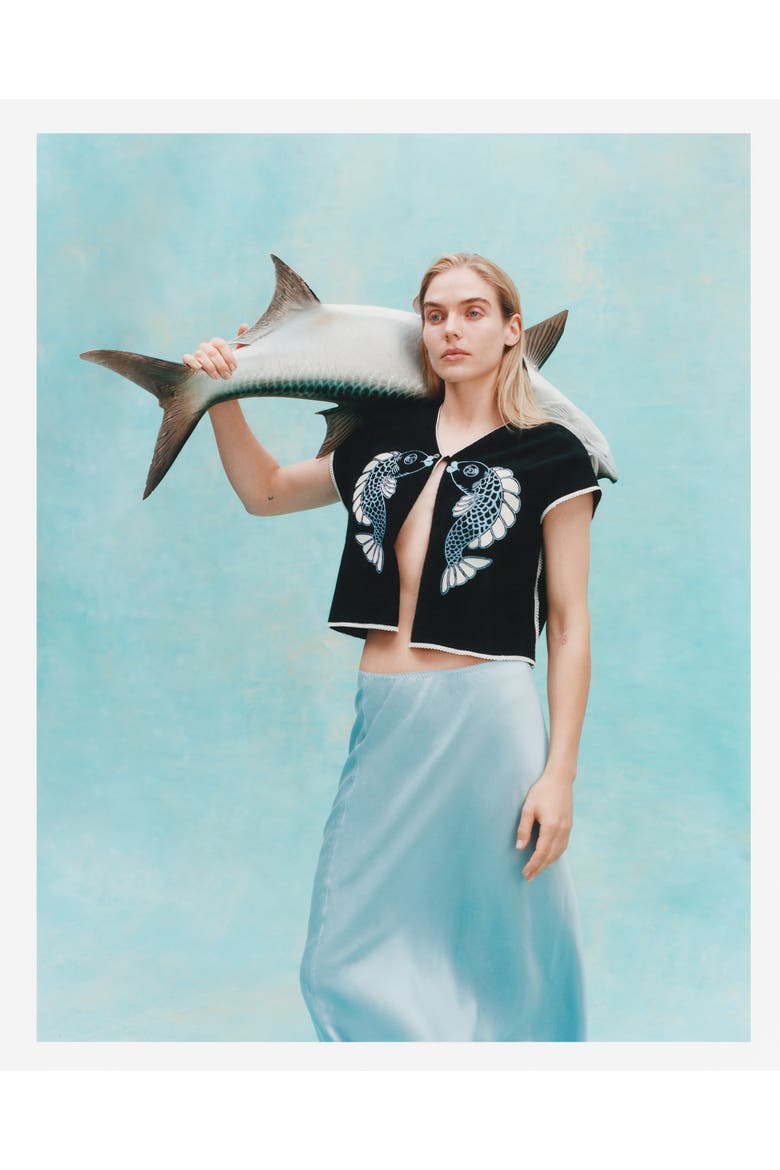 'Fish Smooch' Hand Towel Top, Alternate, color, Black