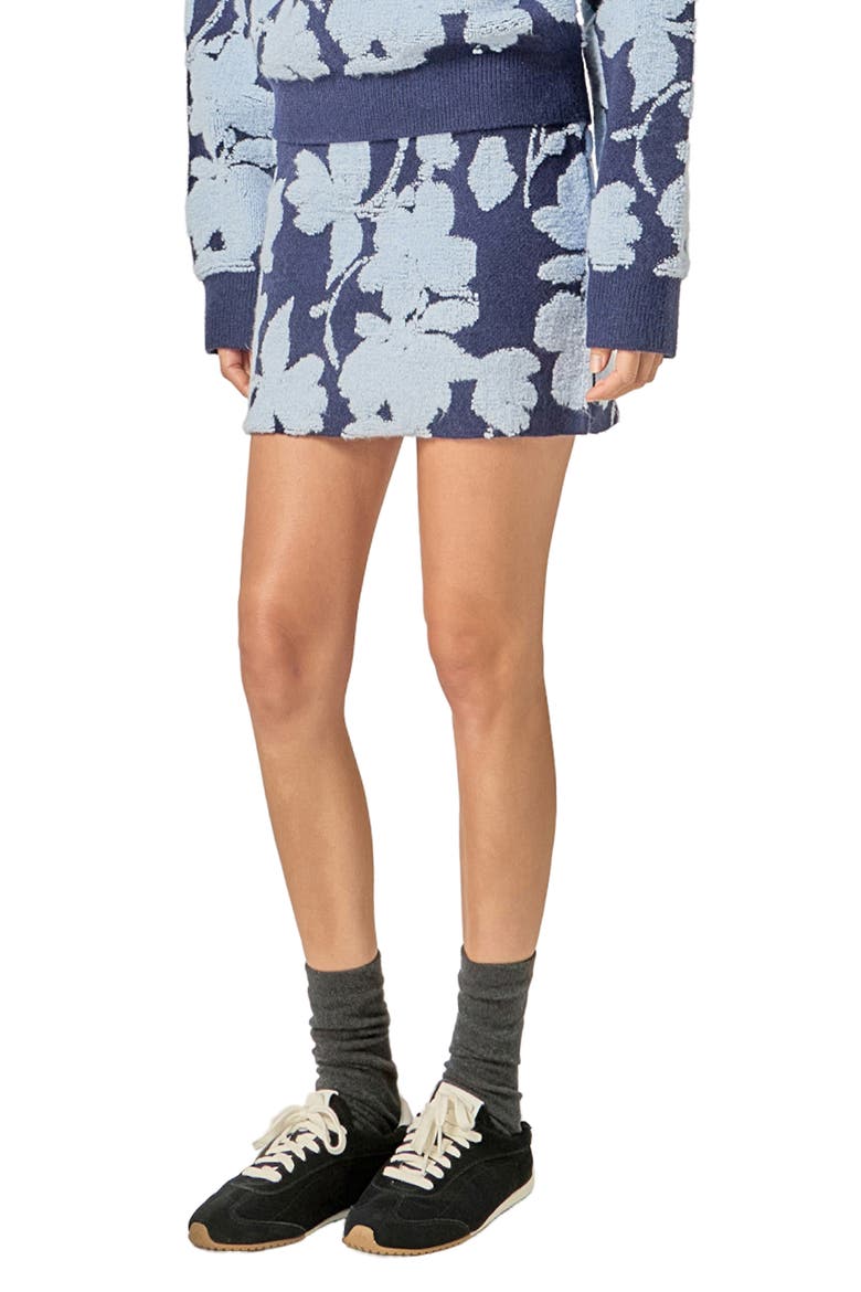 Fuzzy Flower Miniskirt, Alternate, color, NAVY/ POWDER BLUE