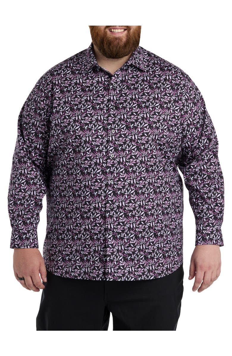 Synrgy by DXL Big & Tall Floral Print Sport Shirt, Alternate, color, Purple