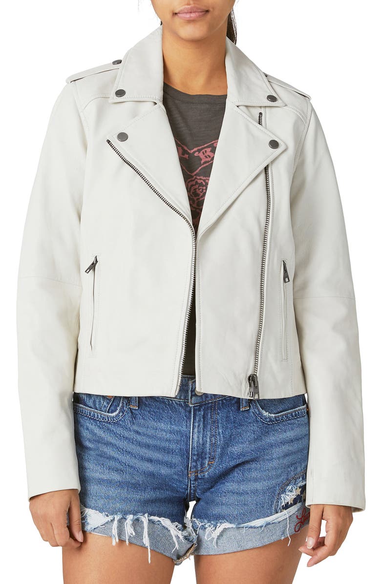 Lucky Brand Leather Moto Jacket, Main, color, 