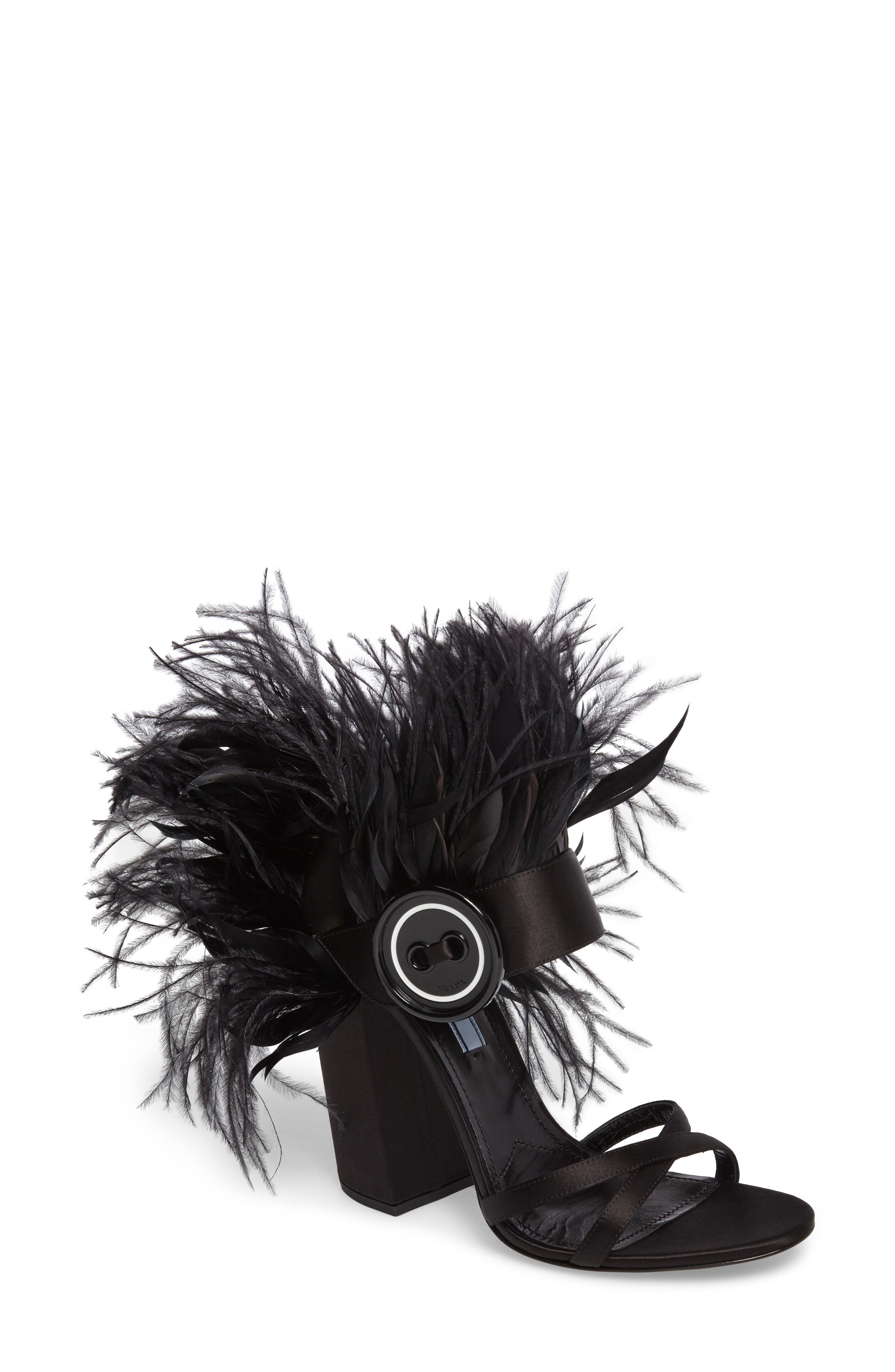Prada Feather Block Heel Sandal, Main, color, 