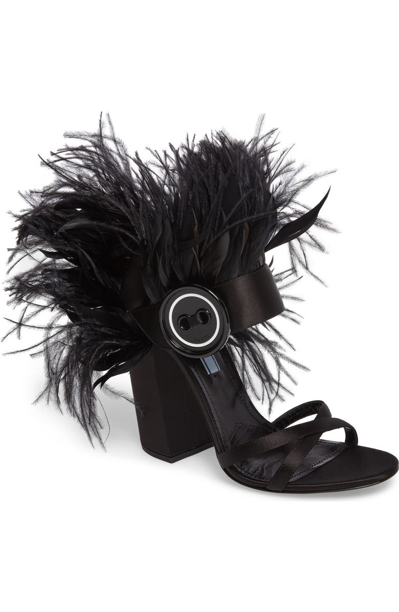 Prada Feather Block Heel Sandal, Main, color,