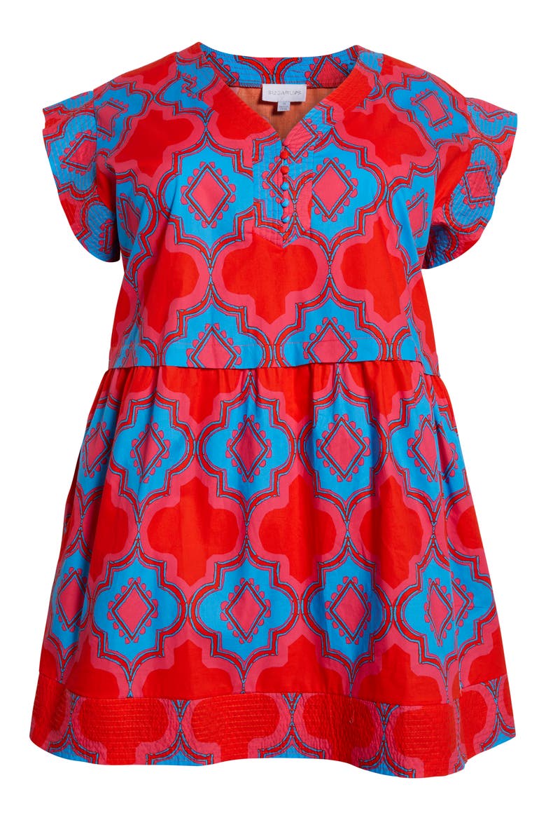 Devany Jolene Abstract Print Cotton Trapeze Dress, Alternate, color, RED/ BLUE/ MULTI