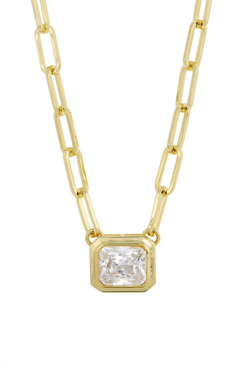 Open Link Cubic Zirconia Pendant Necklace, Main, color, GOLD/WHITE