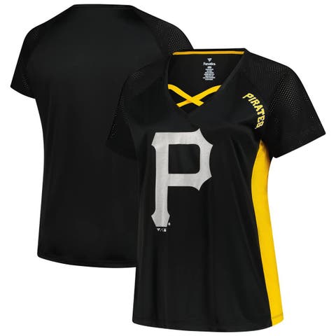 Women's Profile  Black Pittsburgh Pirates Glitter Raglan V-Neck T-Shirt