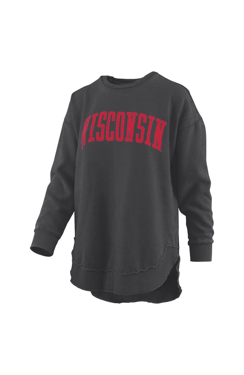 PRESSBOX Women's Pressbox Black Wisconsin Badgers Melange Poncho Vintage Fleece Long Sleeve Pullover Sweatshirt, Alternate, color, Black
