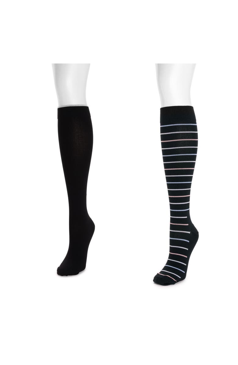 MUK LUKS Nylon Blend Compression Socks 2 Pair Pack, Alternate, color, Ebony/Pastel