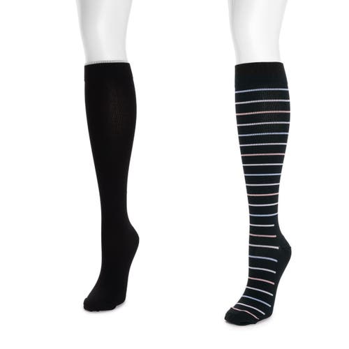 Muk Luks Nylon Blend Compression Socks 2 Pair Pack Wide Size