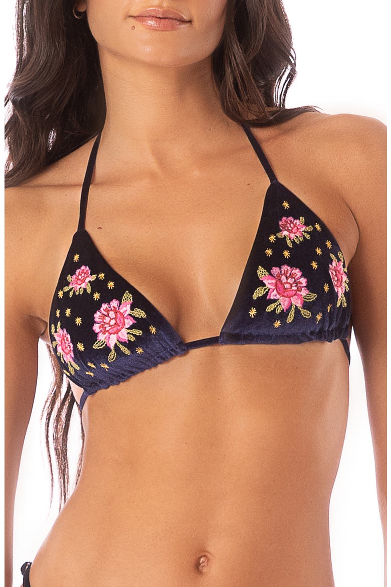 Bouquet Bliss Balmy Reversible Triangle Bikini Top, Main, color, DARK BLUE