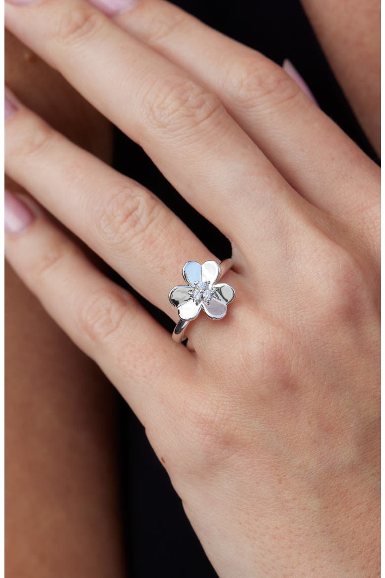 Clover Sterling Silver Ring, Alternate, color, WHITE
