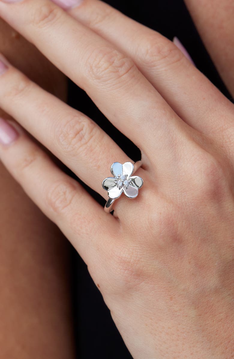 SAVVY CIE JEWELS Clover Sterling Silver Ring, Alternate, color, White