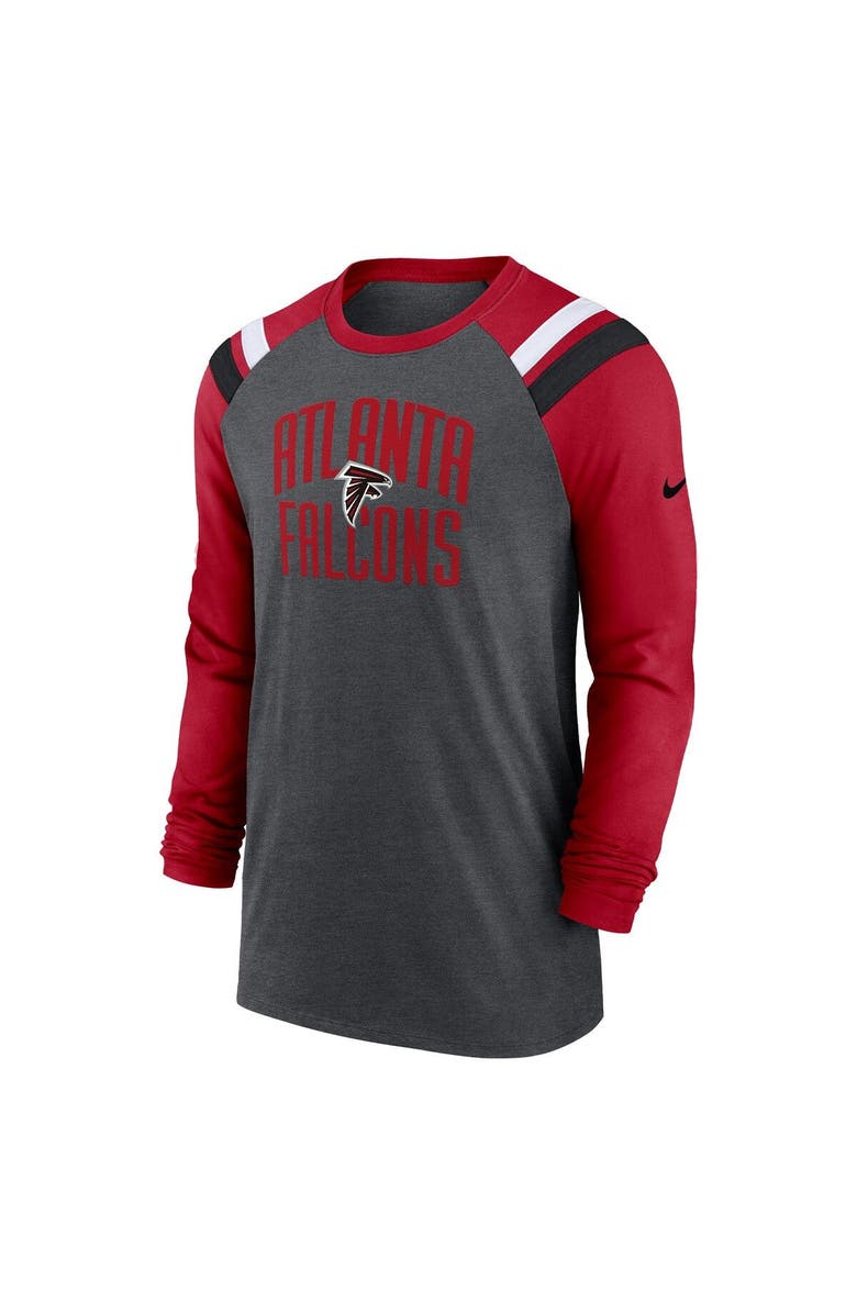 Nike Men's Nike Heathered Charcoal/Red Atlanta Falcons Tri-Blend Raglan Athletic Long Sleeve Fashion T-Shirt, Alternate, color,