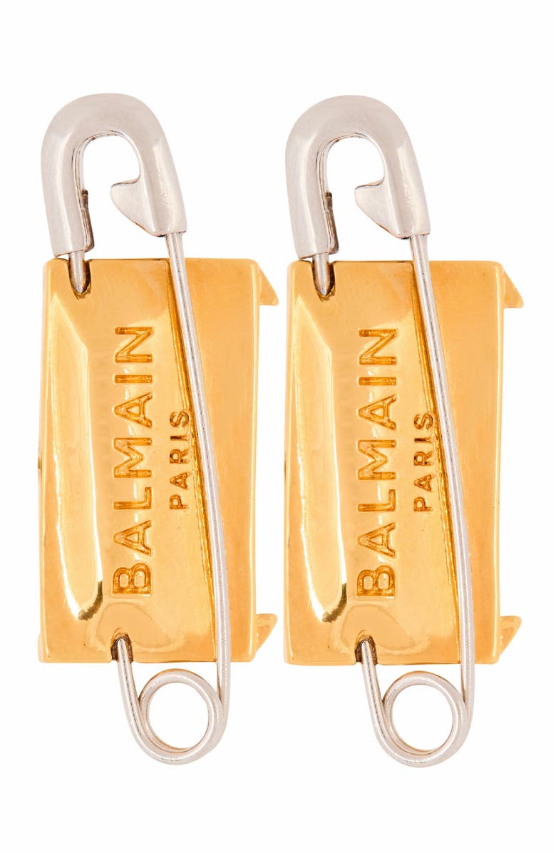 Balmain Safety Pin Earrings, Main, color, Gold