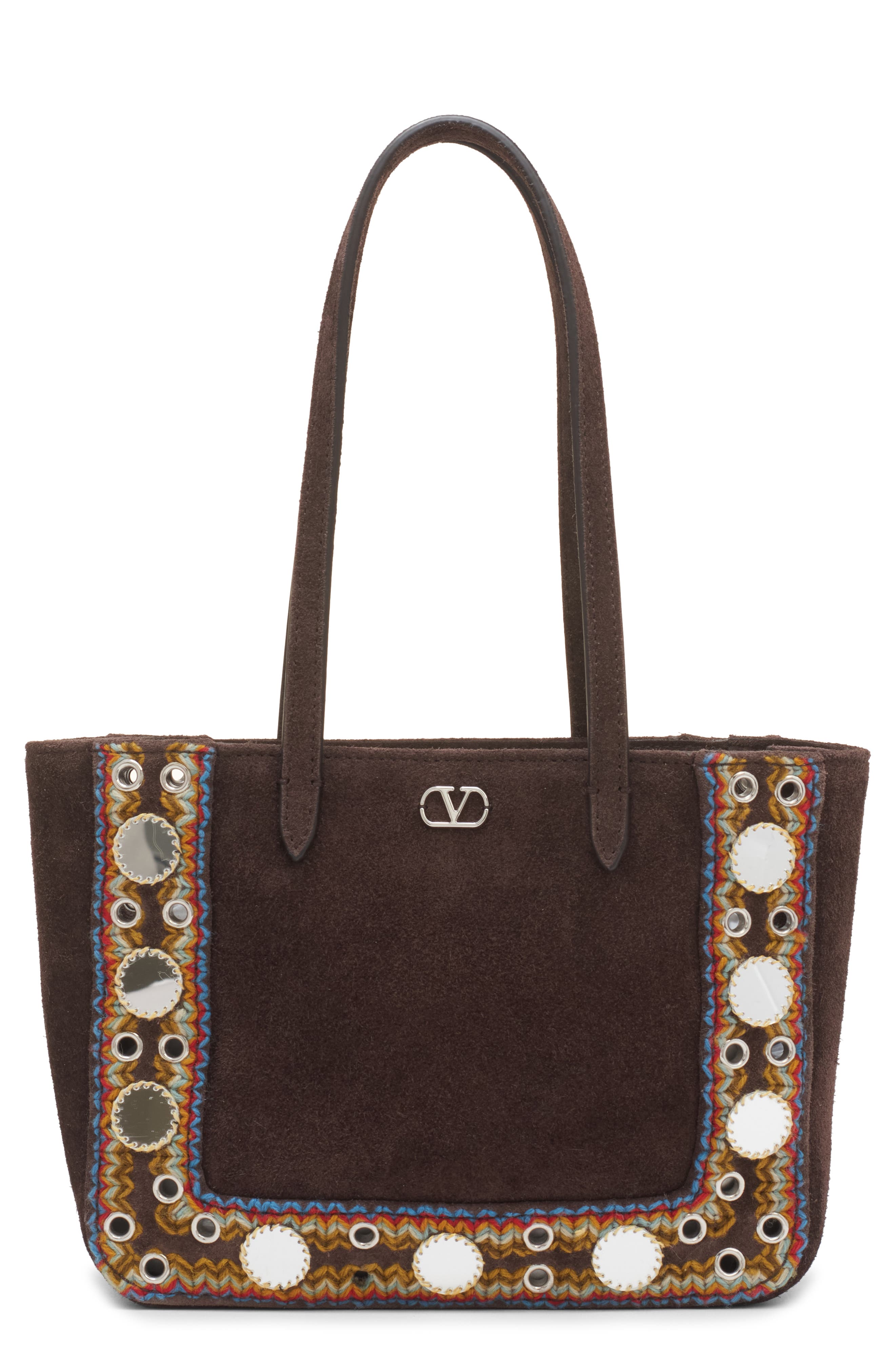 Valentino Garavani Mini Nellcôte Suede Tote Bag, Main, color, Multicolor/ Testa Di Moro