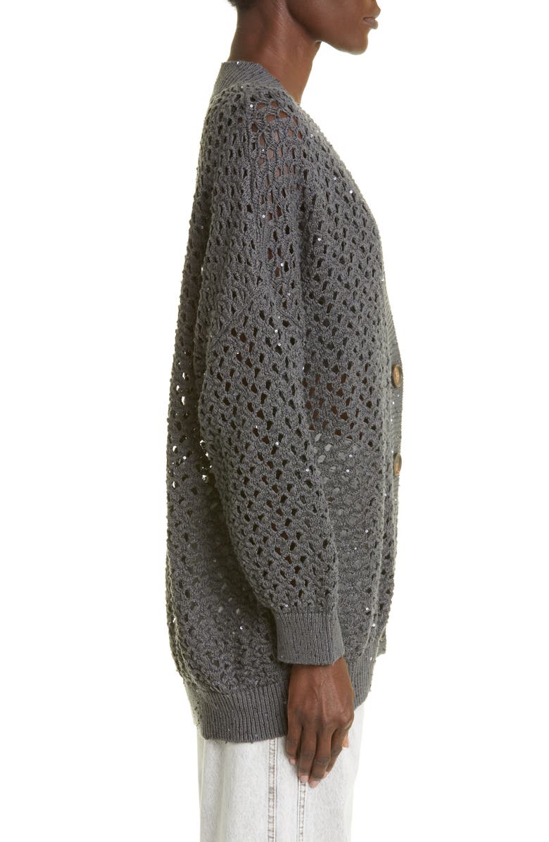 Brunello Cucinelli Sequin Oversize Open Stitch Cardigan, Alternate, color,