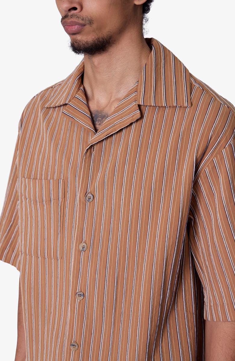 mnml Stripe Crop Camp Shirt, Alternate, color, Brown