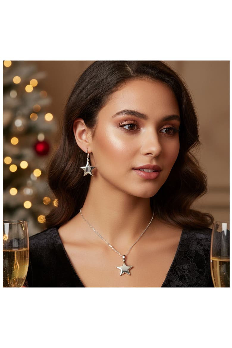 Stainless Steel Puff Star Earrings & Necklace Set, Alternate, color, GREY