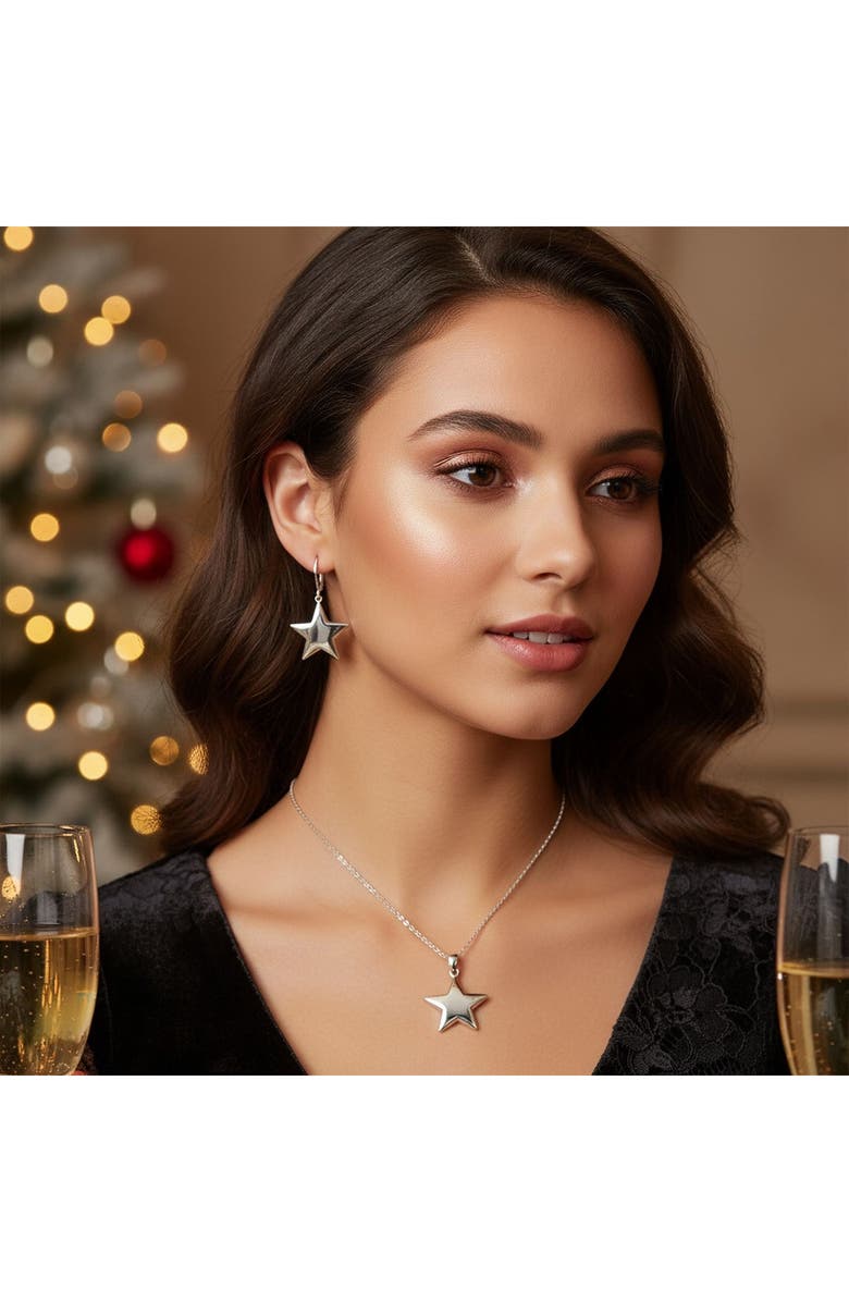 BLING JEWELRY Stainless Steel Puff Star Earrings & Necklace Set, Alternate, color, Grey