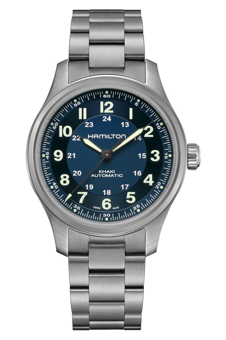 Khaki Field Automatic Bracelet Watch, 38mm, Main, color, BLUE