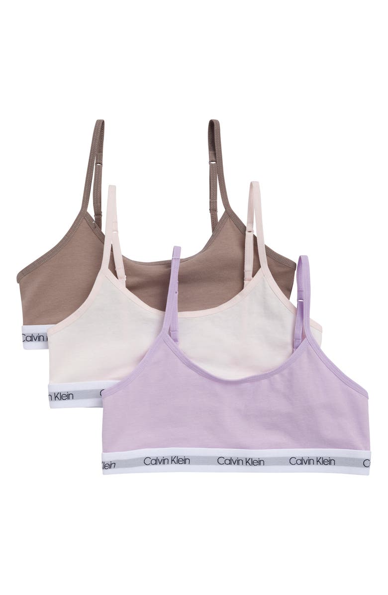 Calvin Klein Kids' Assorted 3-Pack Stretch Cotton Bralettes, Main, color, Dusty Fox/ Pastel Pink/ Brown